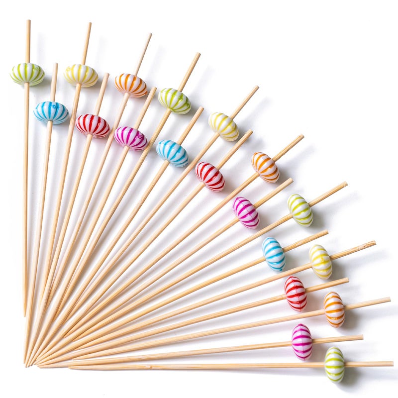 PuTwo Cocktail Picks Handmade Bamboo Toothpicks 100ct 4.7" Multicolor Pumkin - Image 1